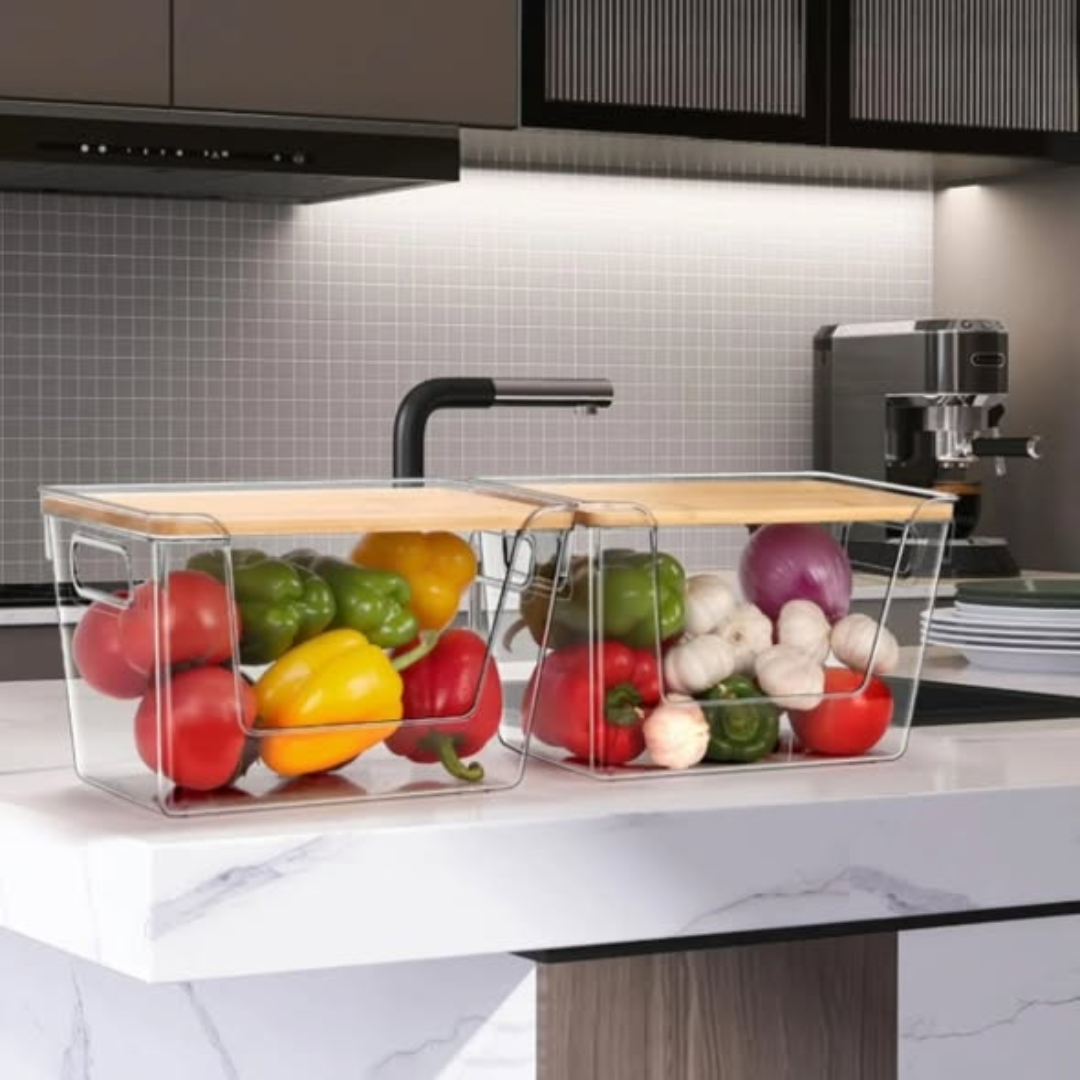 Acrylic Pantry Organizer with a Bamboo Lid