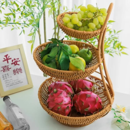 3 tier Handmade unique rattan fruit rack