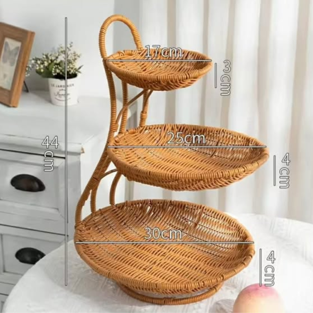 3 tier Handmade unique rattan fruit rack