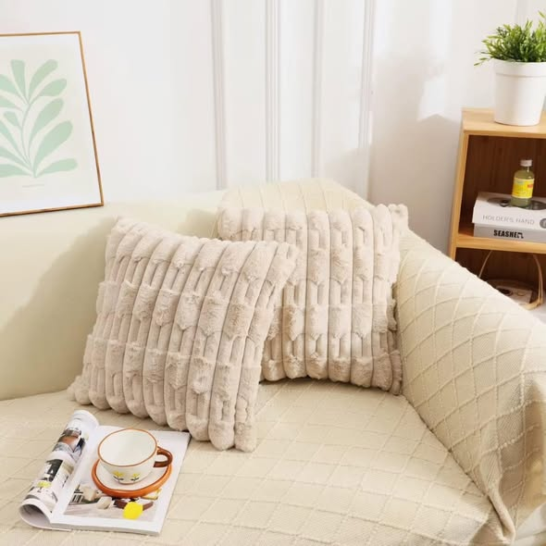 Ribbed Rabbit Fur Cushion