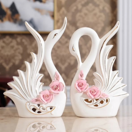 2pcs Ceramic Couple Swan Ornament