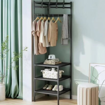 Multifunctional metallic corner coat hanging rack