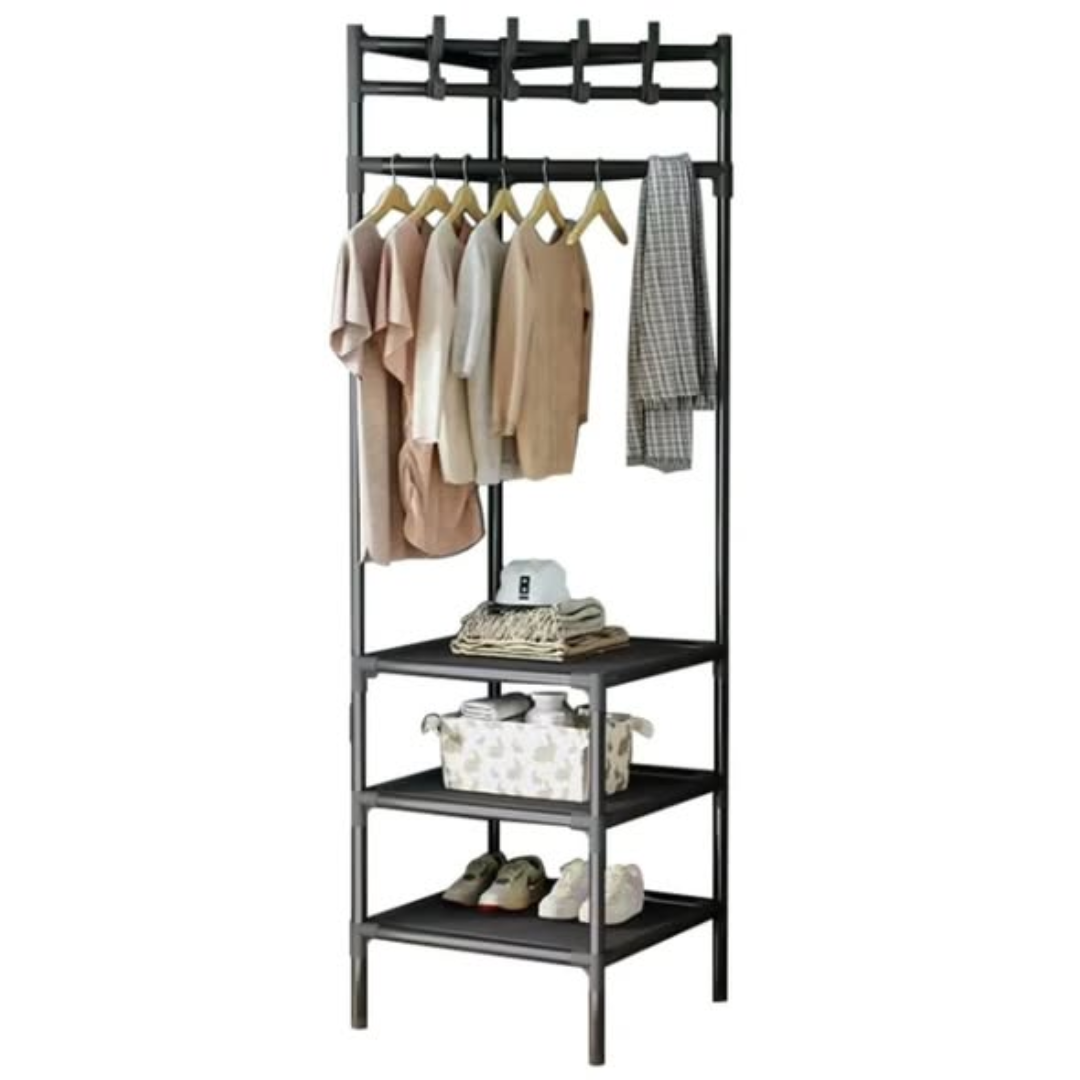 Multifunctional metallic corner coat hanging rack