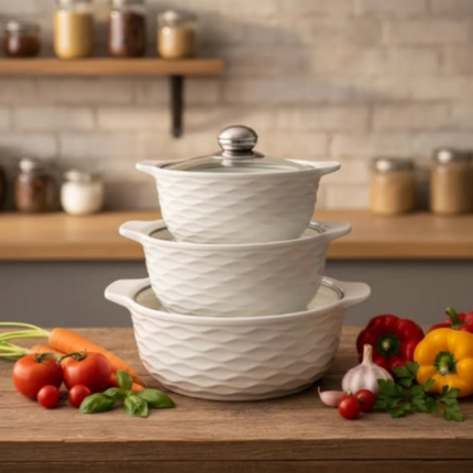 Set of 3 White Soup Pots