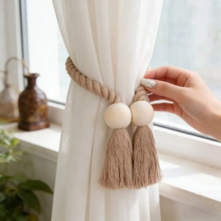 Hand-woven solid wood magnetic knot curtain tiebacks