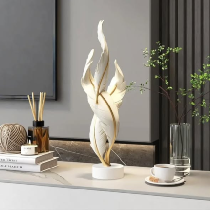 White and Gold Resin Feather Art Ornament