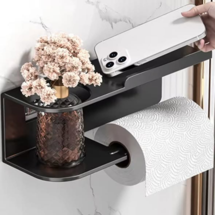 Wall-mounted toilet paper holder with shelf