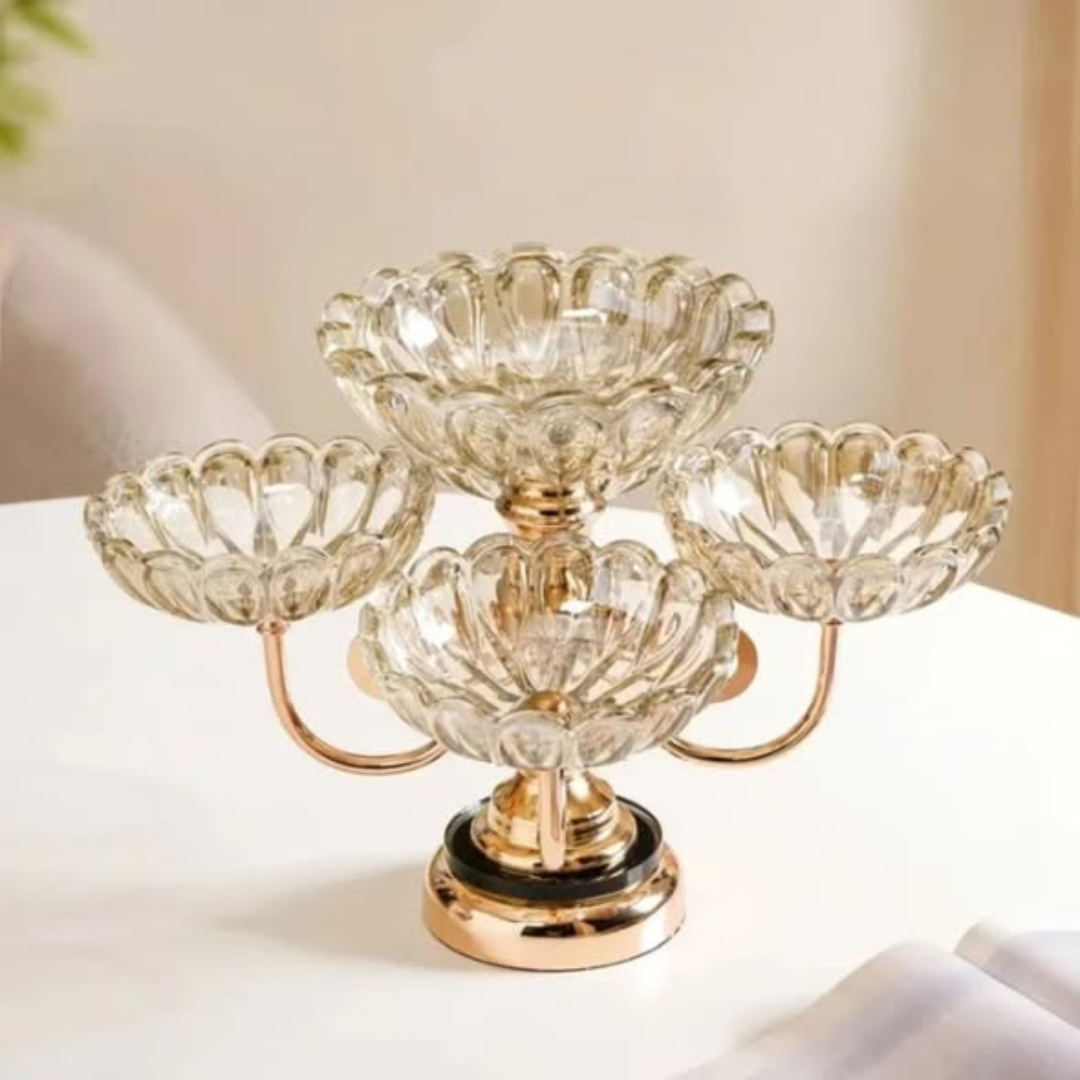 Crystal glass With metal stand fruit plate