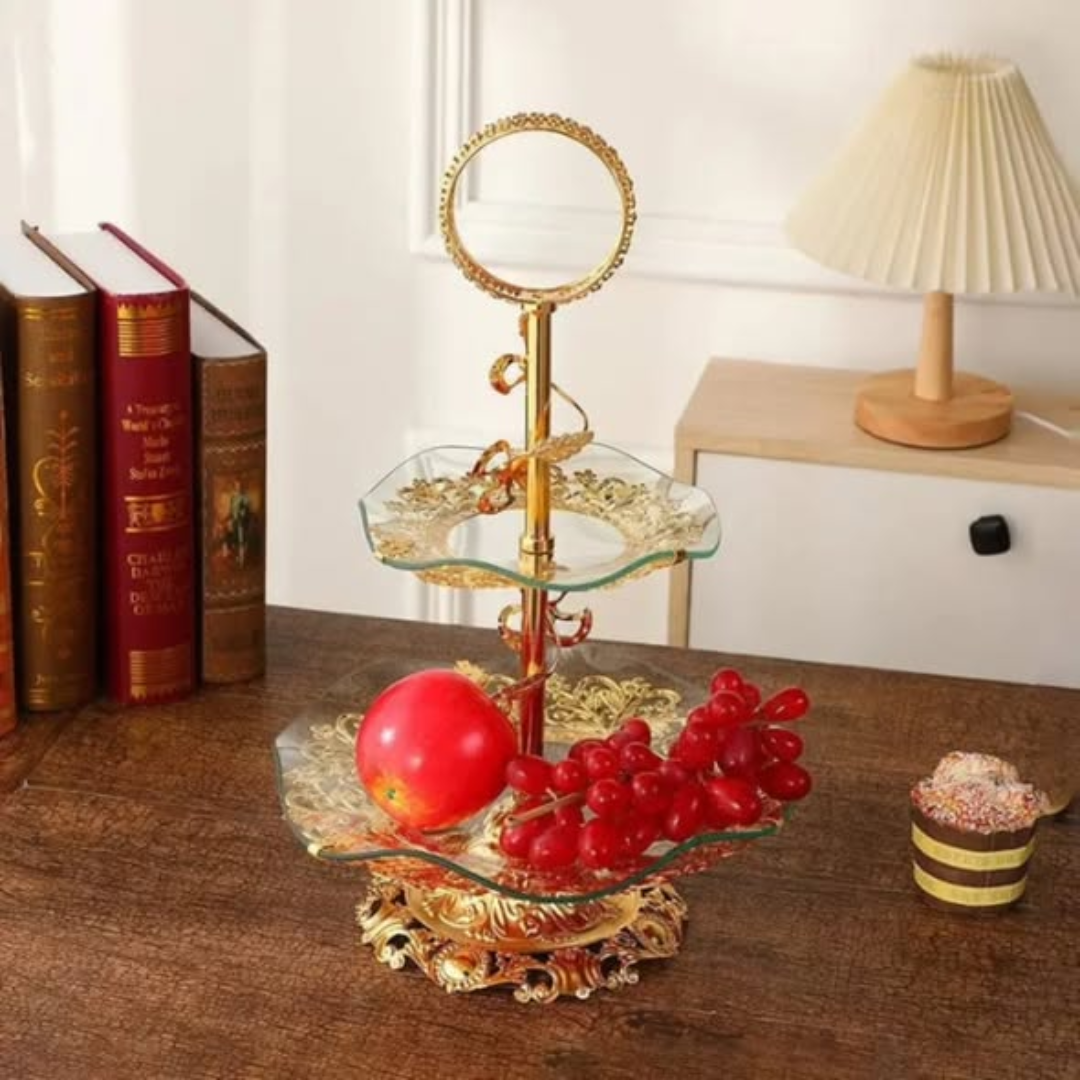 European style double layer cake plate