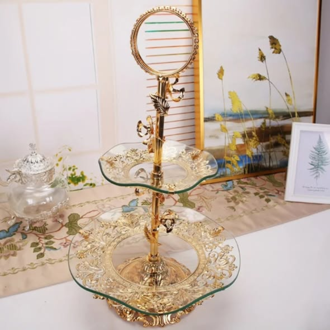 European style double layer cake plate