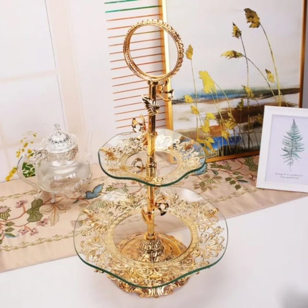 European style double layer cake plate