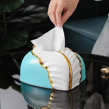 White and Gold Leaf Design Ceramic Serviette Holder