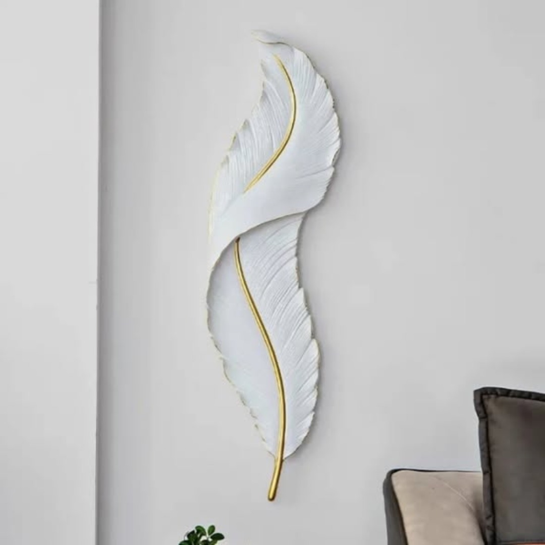 White Nordic Feather Wall Art With Back Lights