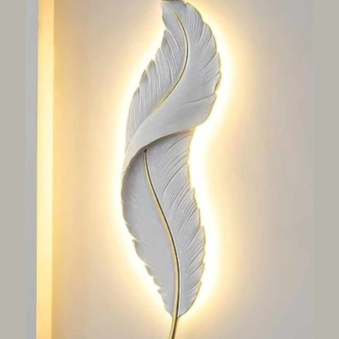 White Nordic Feather Wall Art With Back Lights