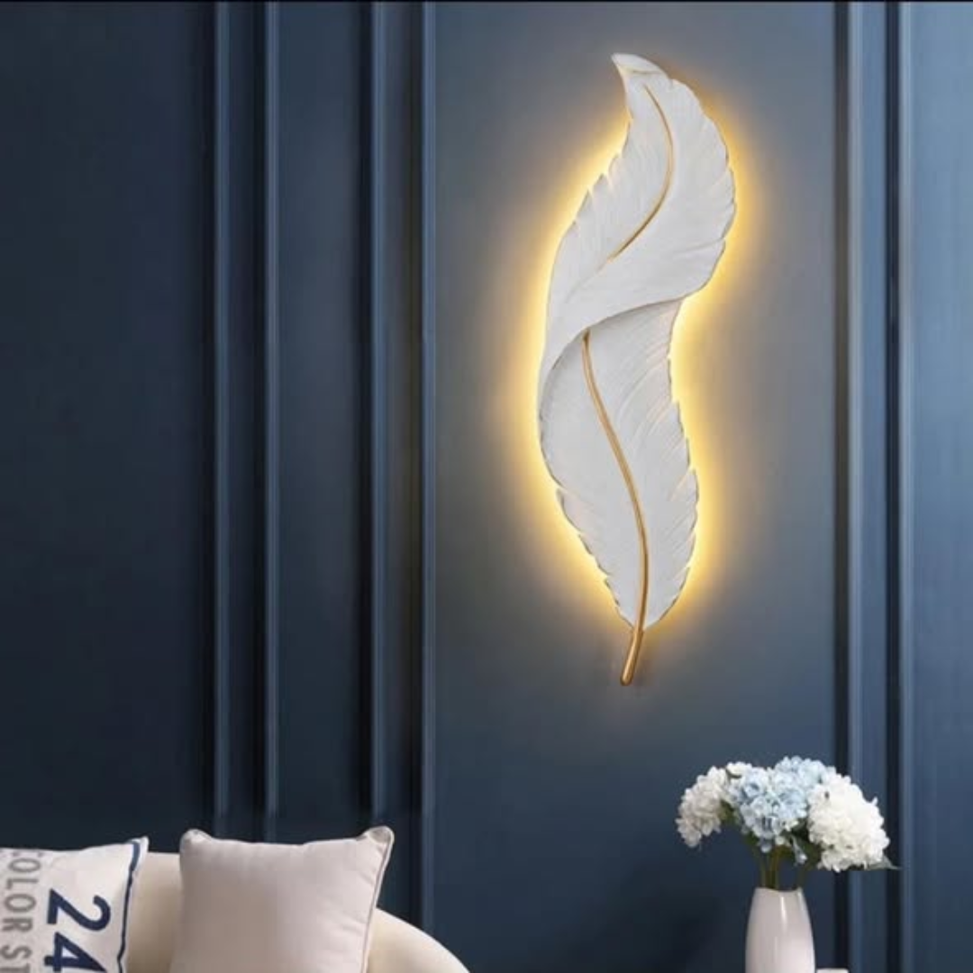White Nordic Feather Wall Art With Back Lights