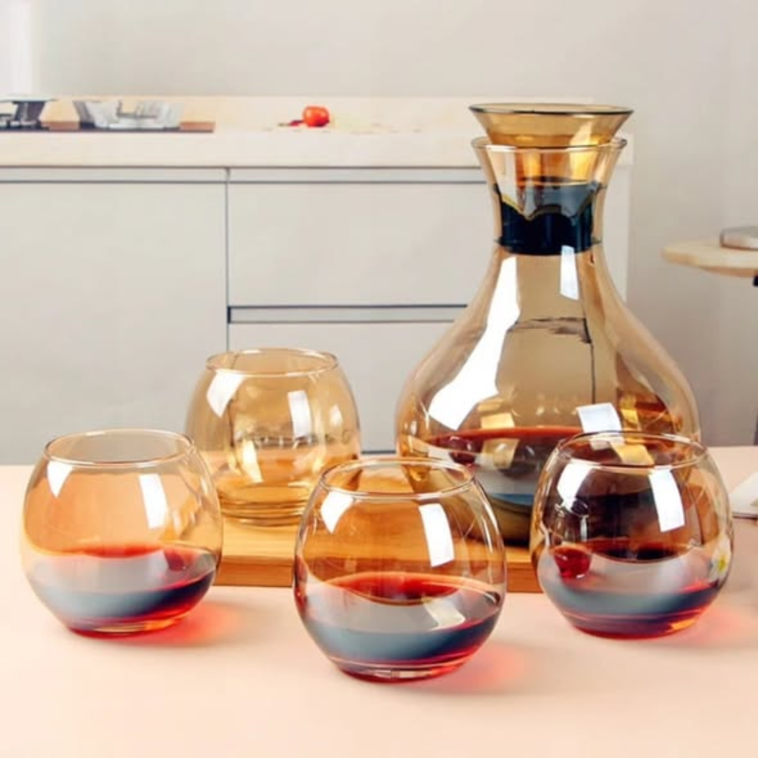 Gold Decanter + 6pc Glasses