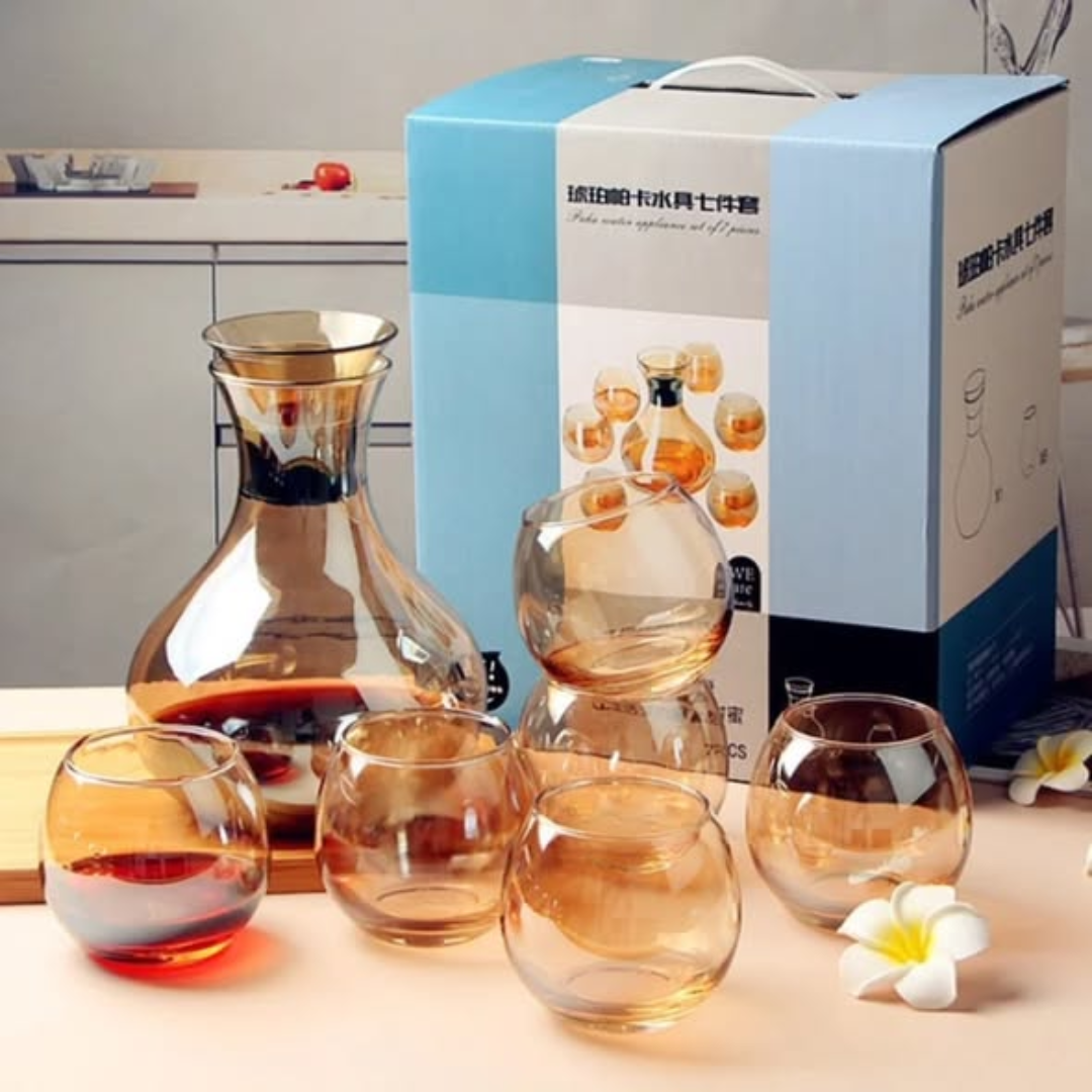 Gold Decanter + 6pc Glasses