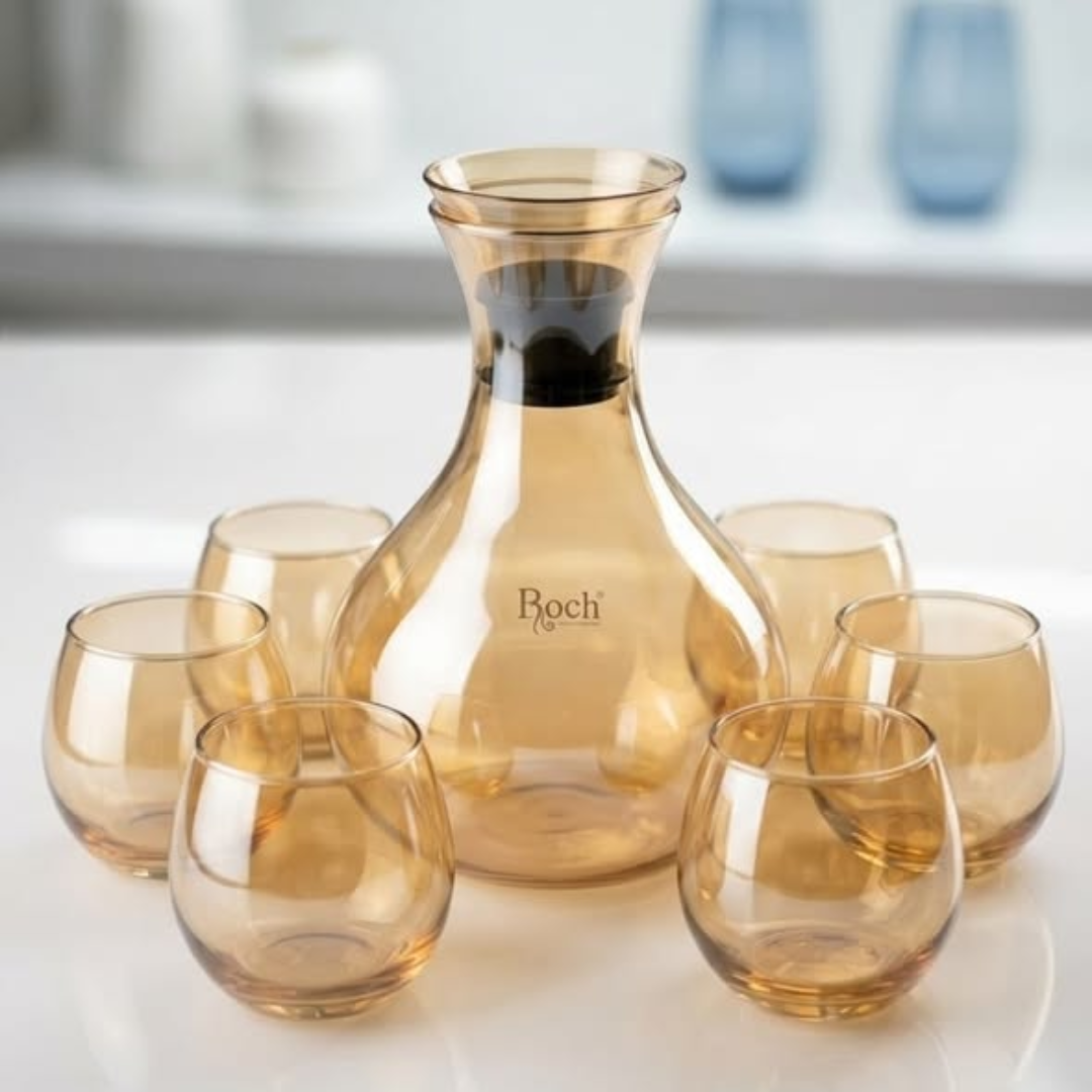 Gold Decanter + 6pc Glasses