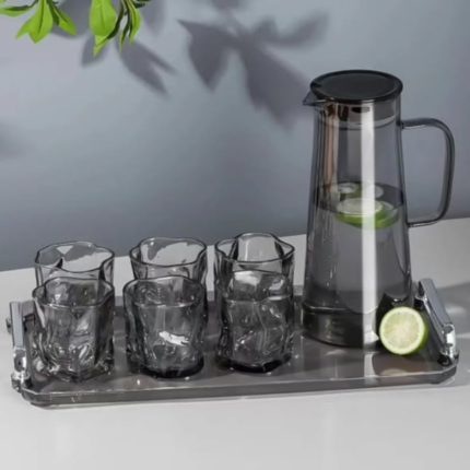 Glass Water Pitcher With Lid and 4pc Water Glasses