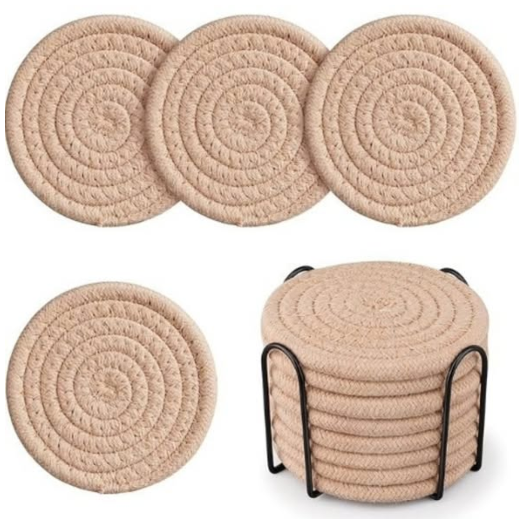 8pcs Absorbent Cotton Woven Drink Coasters