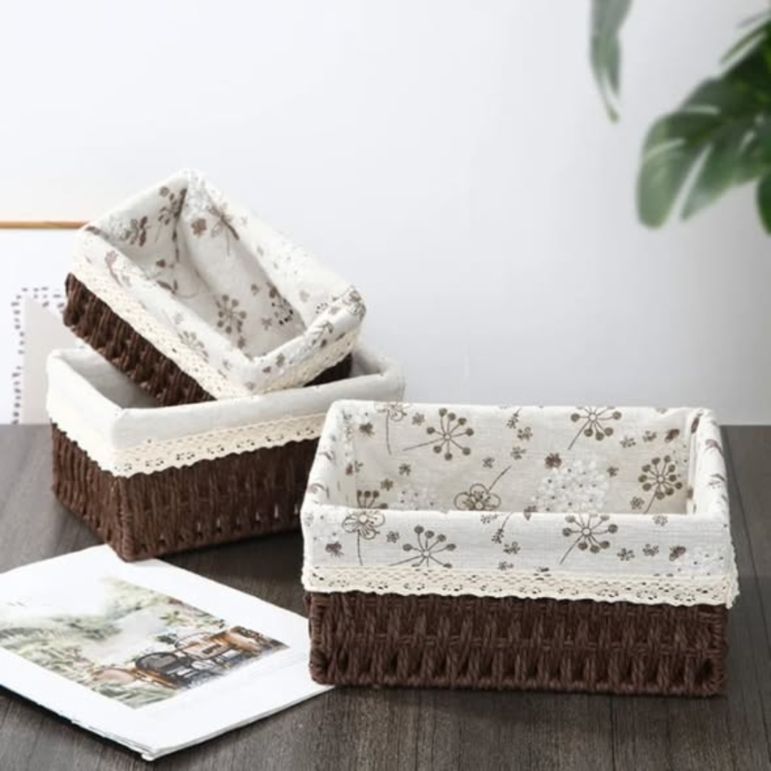Woven paper rope baskets