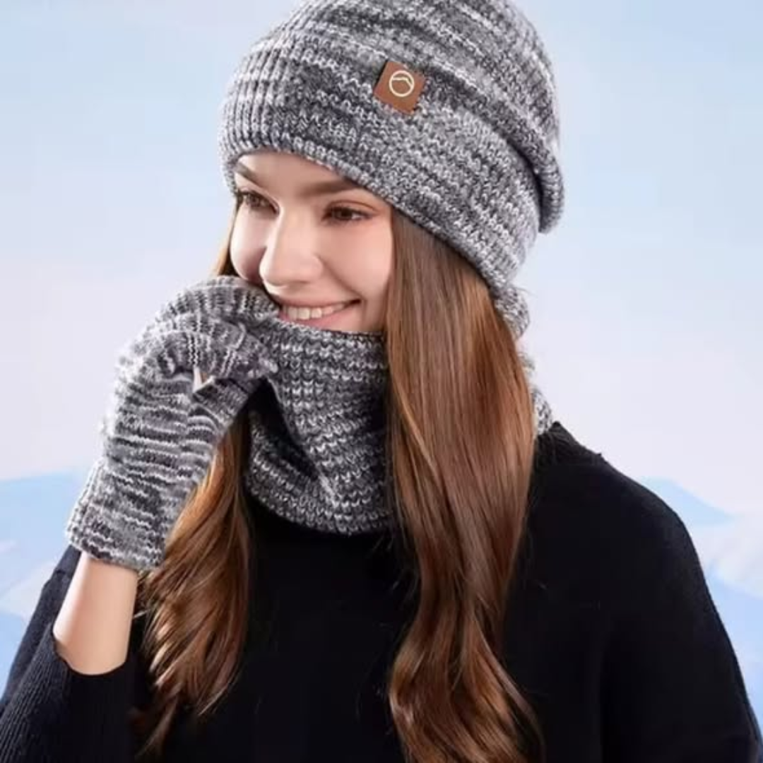 3pc Knitted Hat Beanie Cap Winter Cold proo set