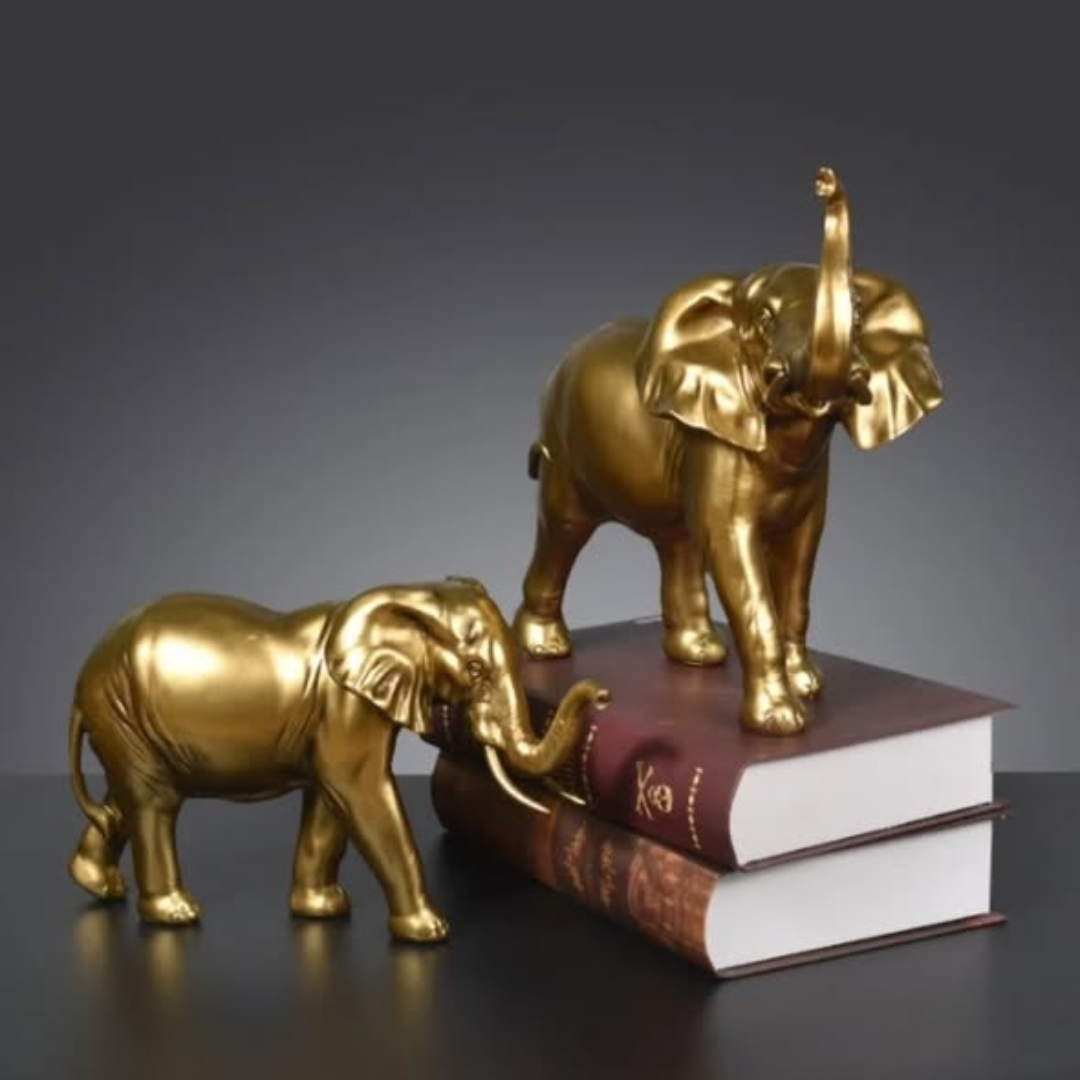Golden Elephant Figurine Raised Trunk