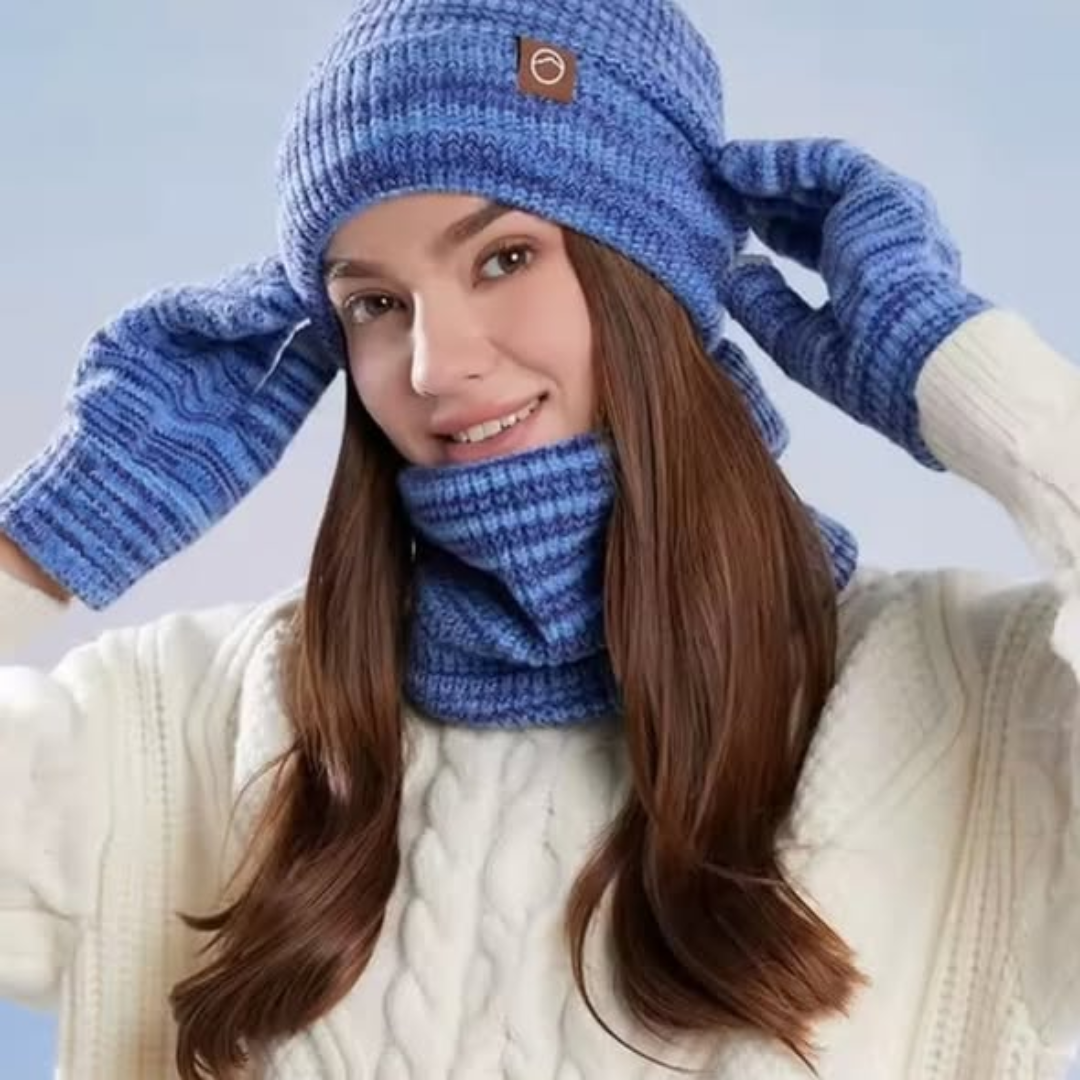 3pc Knitted Hat Beanie Cap Winter Cold proo set