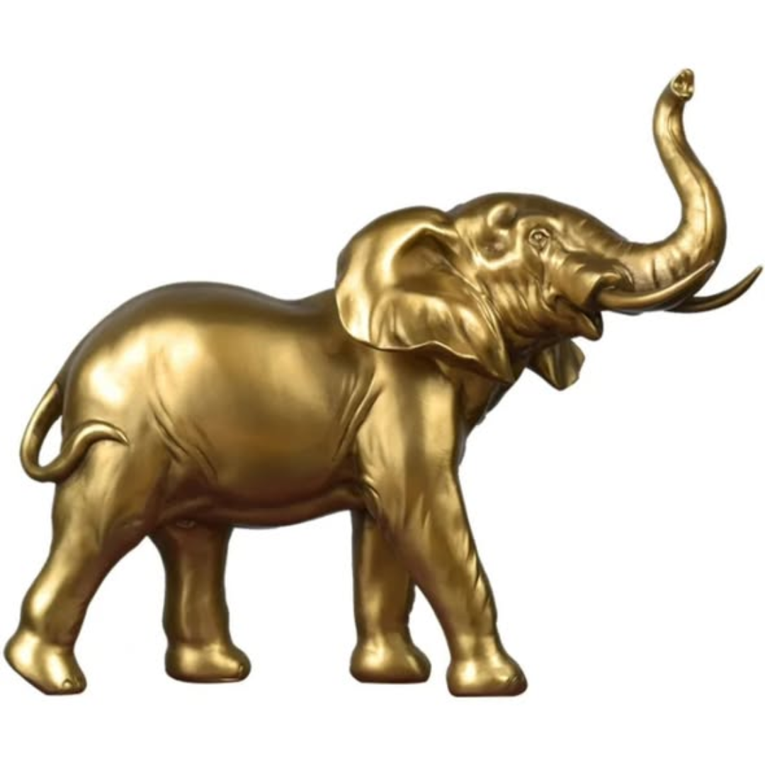 Golden Elephant Figurine Raised Trunk