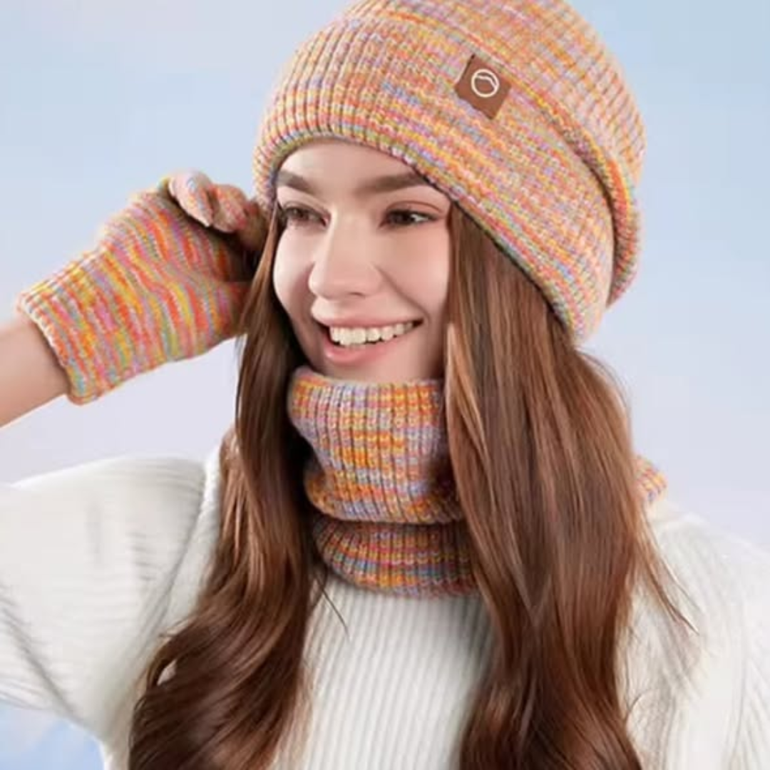 3pc Knitted Hat Beanie Cap Winter Cold proo set