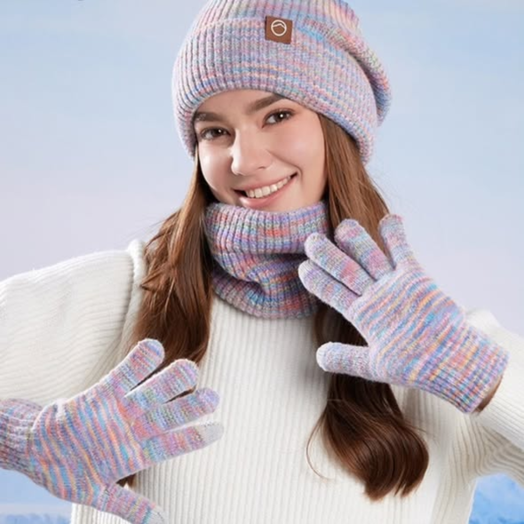 3pc Knitted Hat Beanie Cap Winter Cold proo set
