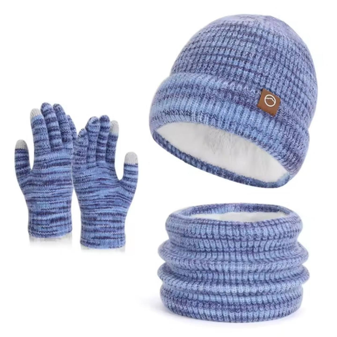 3pc Knitted Hat Beanie Cap Winter Cold proo set