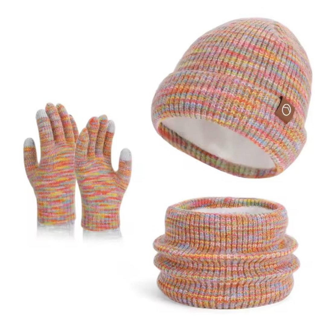 3pc Knitted Hat Beanie Cap Winter Cold proo set