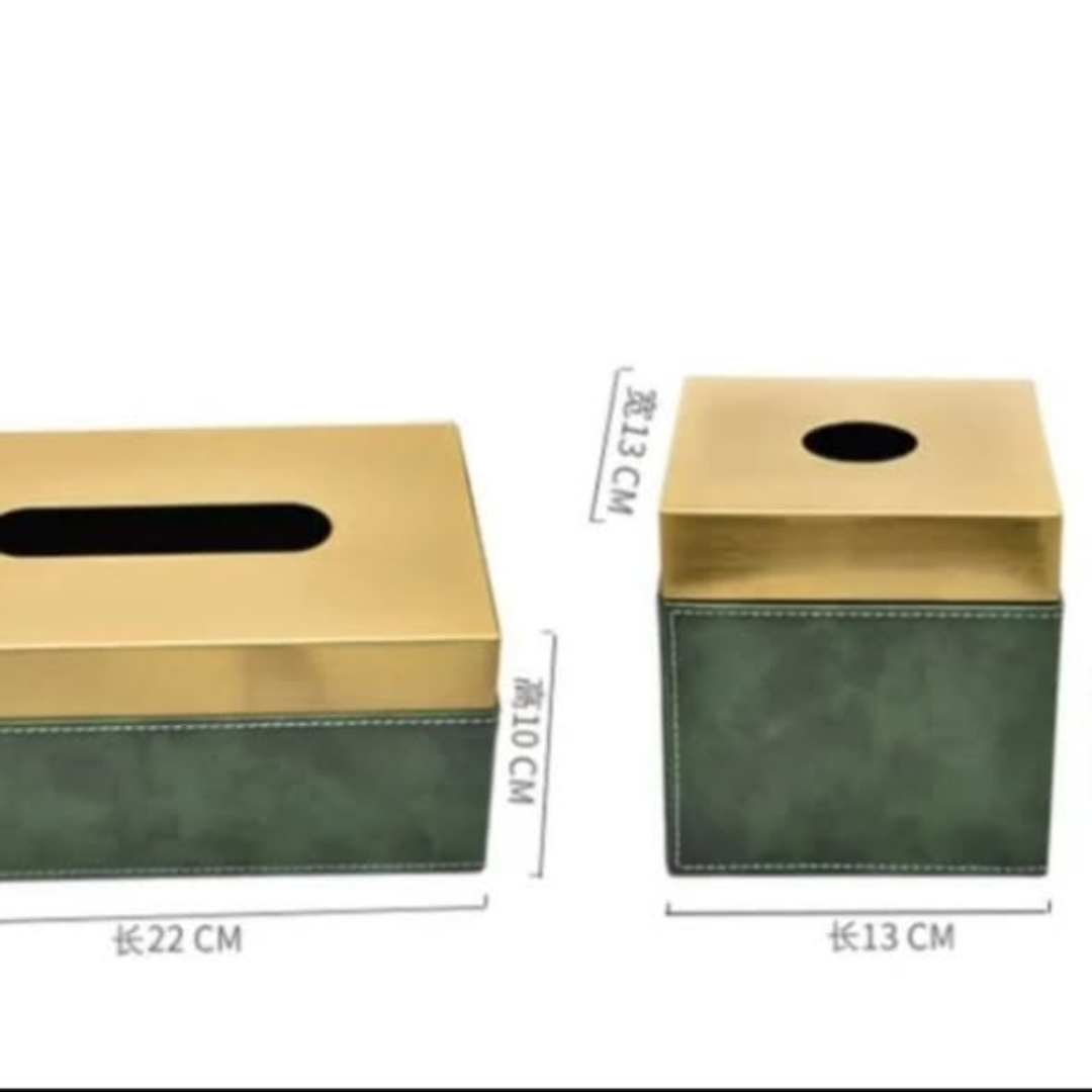 PU Leather Tissue Box with Gold Metal Lid