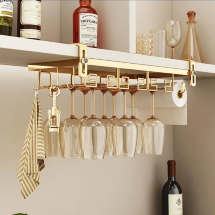 Golden Metallic Under Cabinet Wine Glasses Holder
