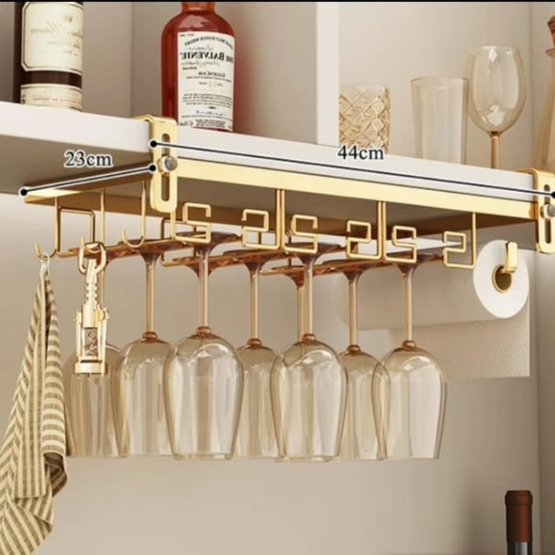 Golden Metallic Under Cabinet Wine Glasses Holder