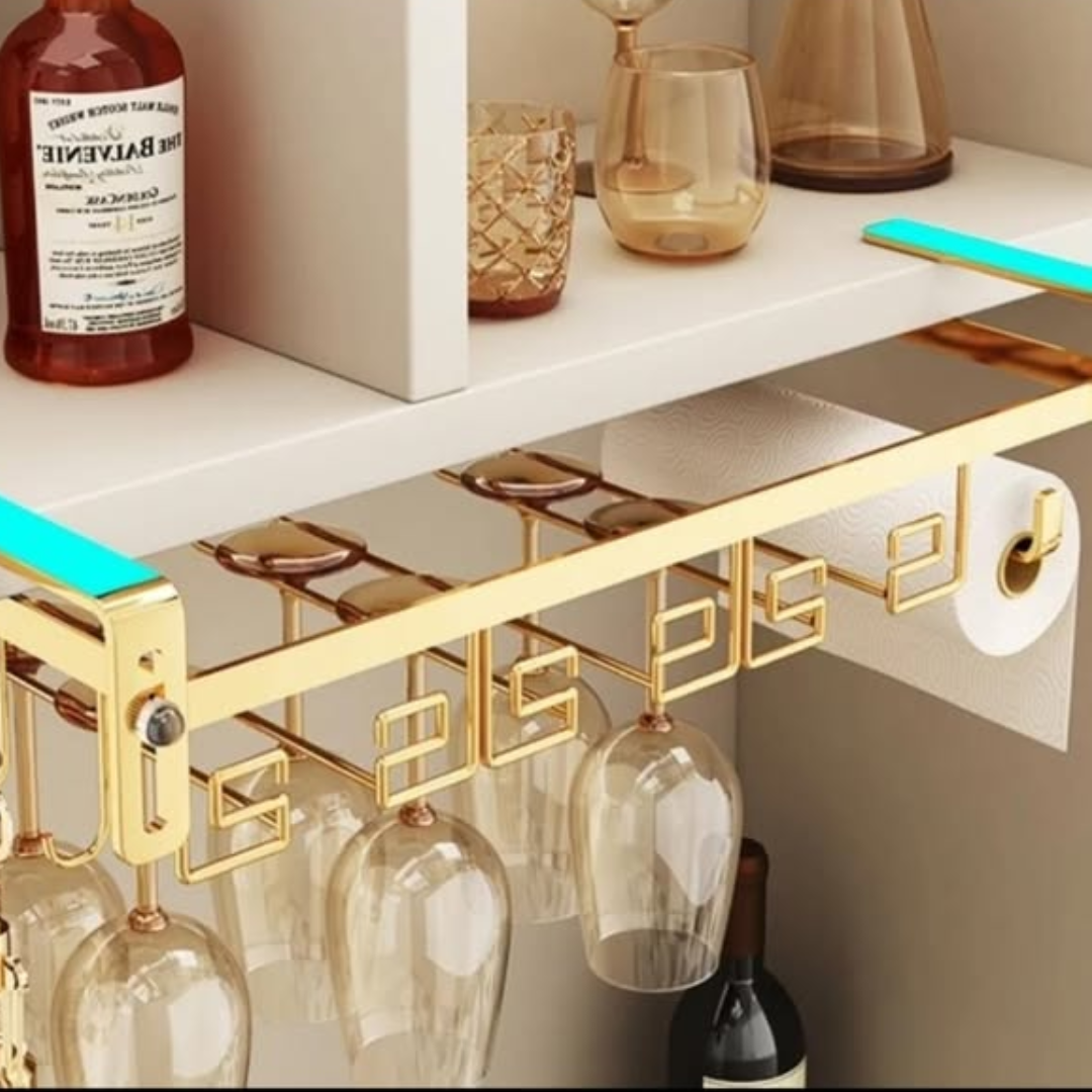 Golden Metallic Under Cabinet Wine Glasses Holder