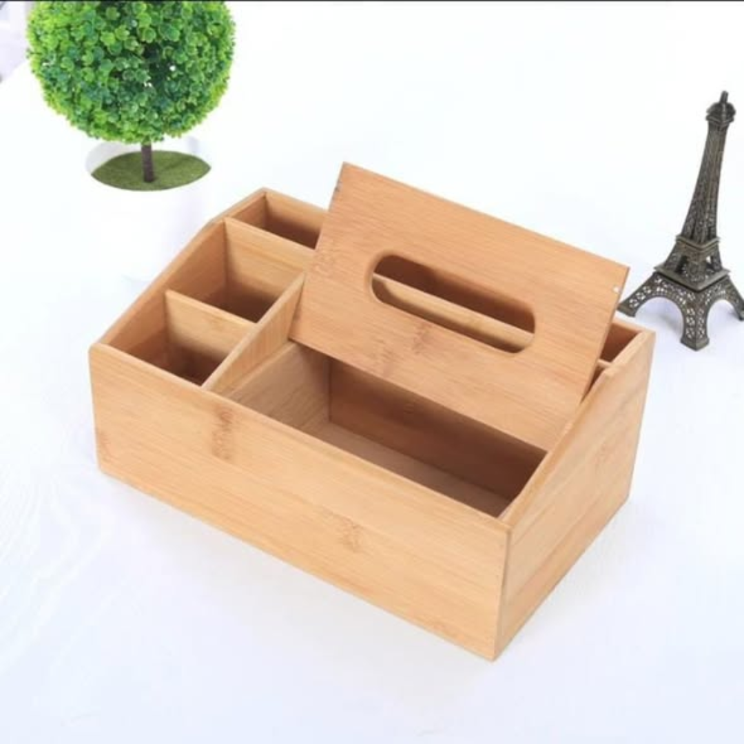 Multifunctional Bamboo Desktop Organiser / Tissue Box