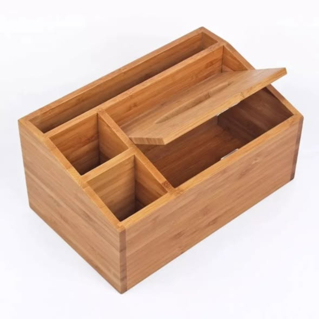 Multifunctional Bamboo Desktop Organiser / Tissue Box