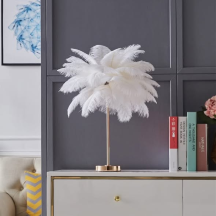 Modern Bedside LED White Feather Table Lamp