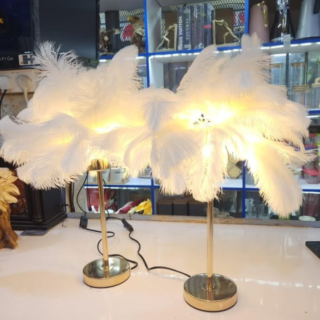 Modern Bedside LED White Feather Table Lamp