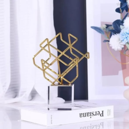 Gold Geometric Knot Statue With Crystal Base