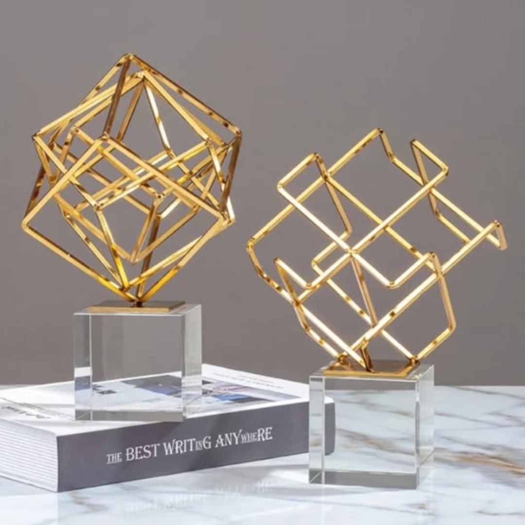 Gold Geometric Knot Statue With Crystal Base