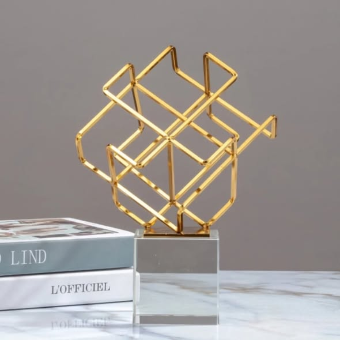 Gold Geometric Knot Statue With Crystal Base