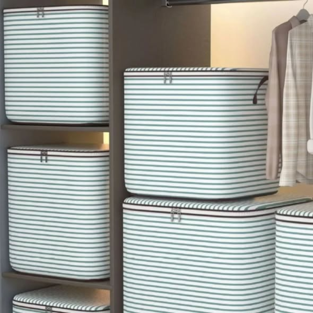 Striped Quilt Duvet / Closet Organizer / Luggage Storage Bags