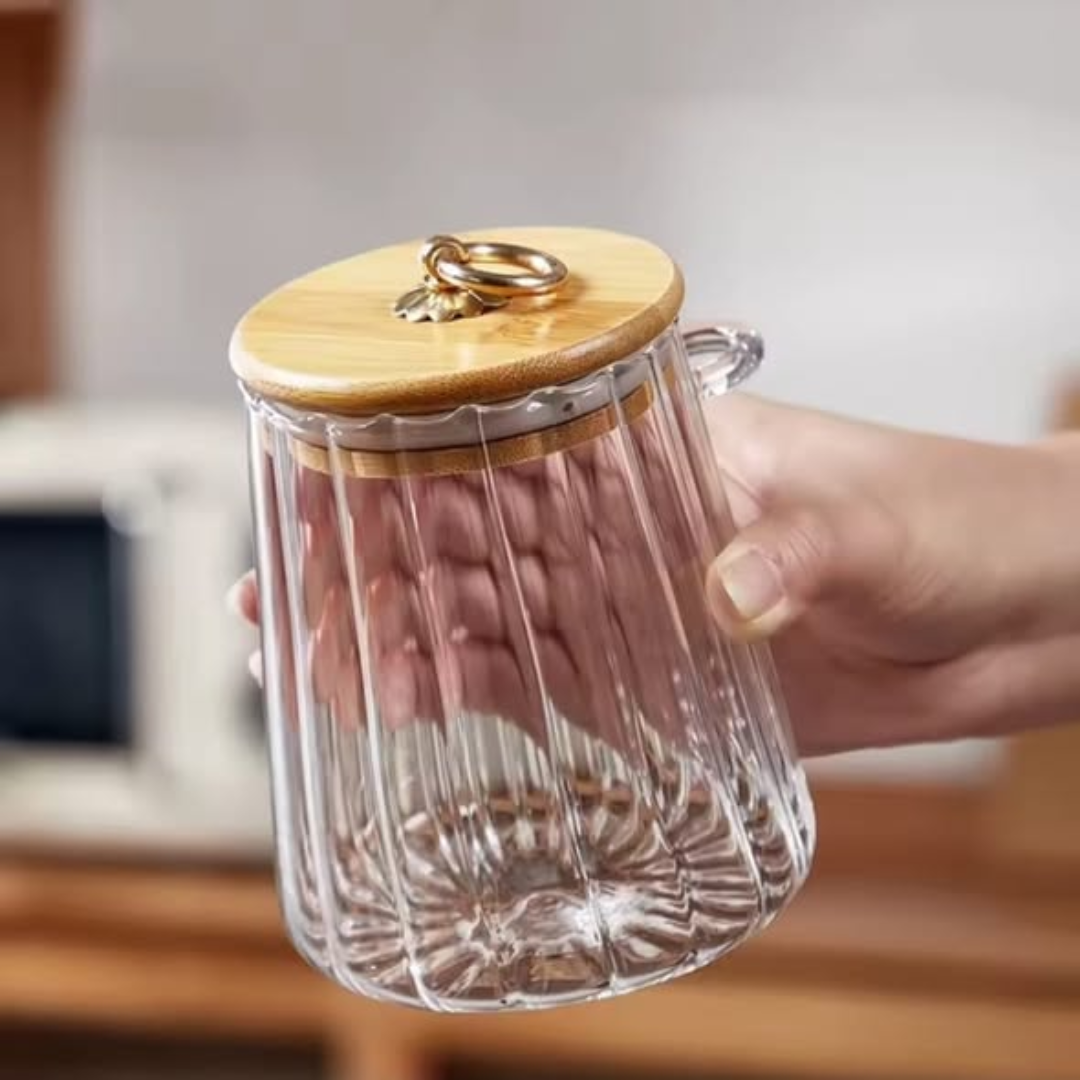 Glass Storage Jar With Bamboo Lid Spoons