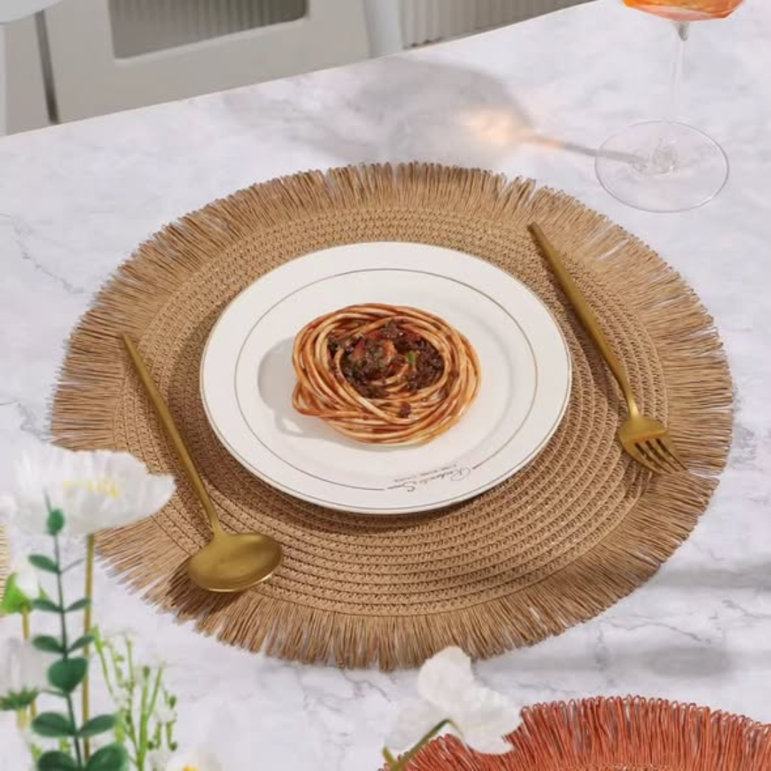 6 pcs set Nordic tassel woven table mat