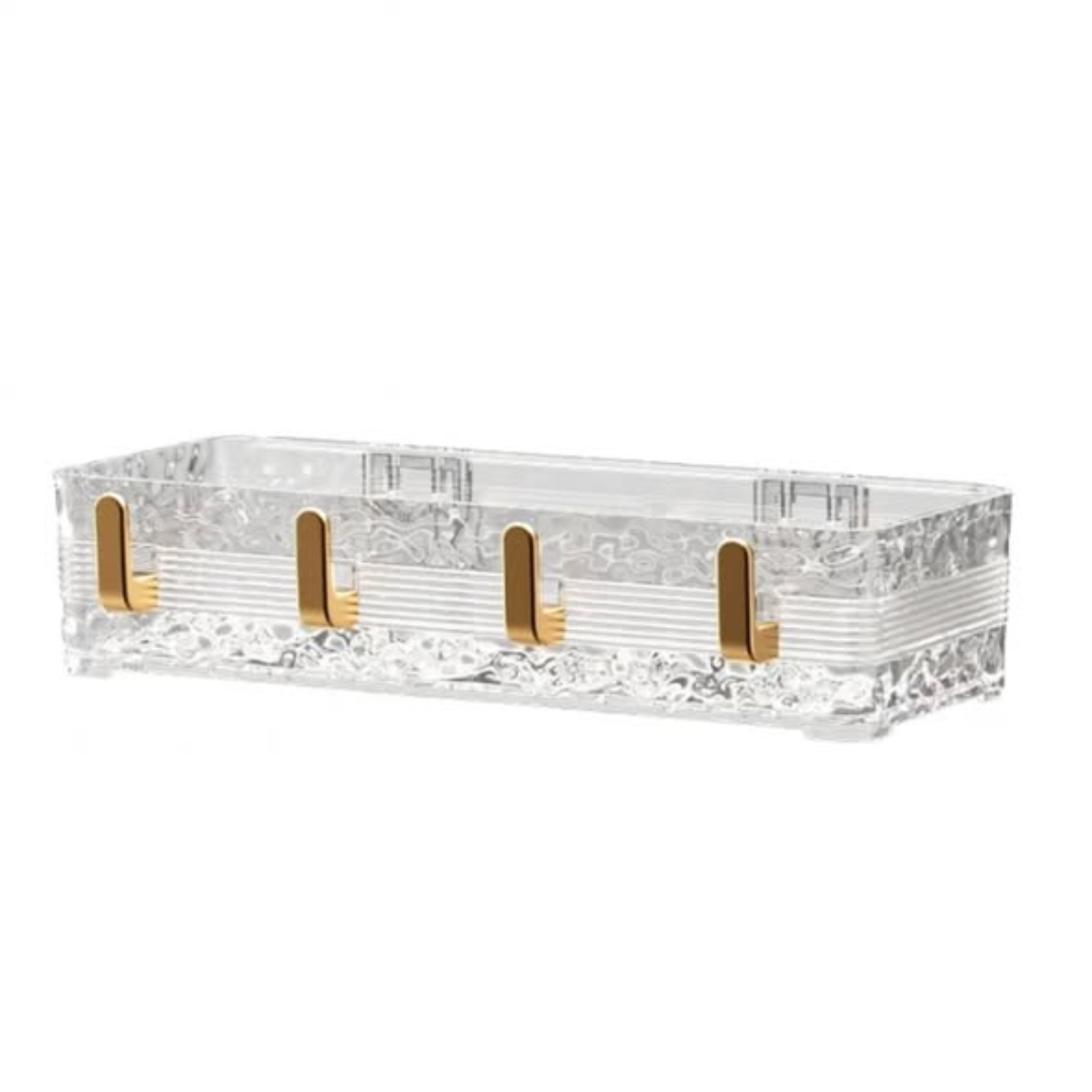 Acrylic Wave Patterned Storage Shelf with Gold Hooks