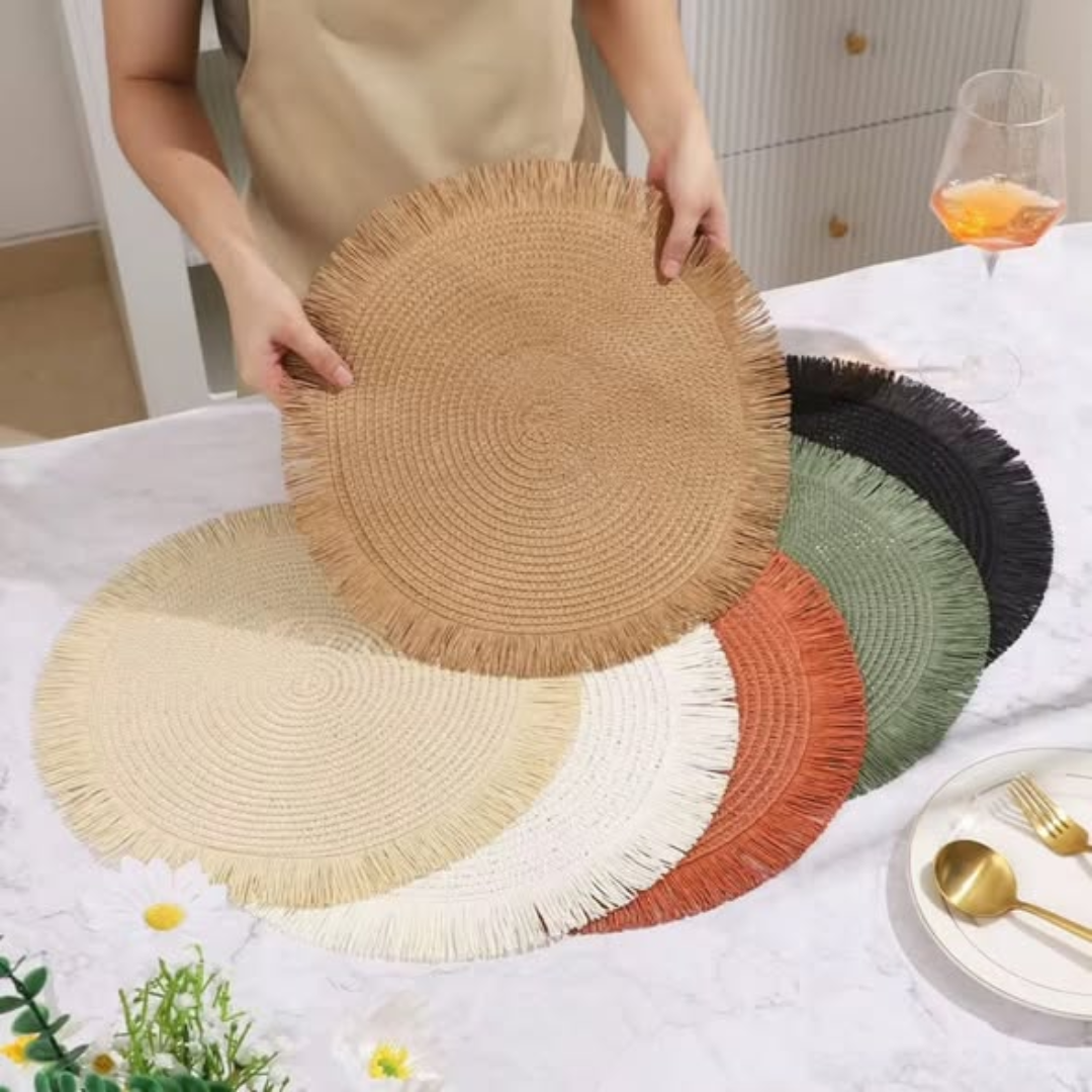 6 pcs set Nordic tassel woven table mat