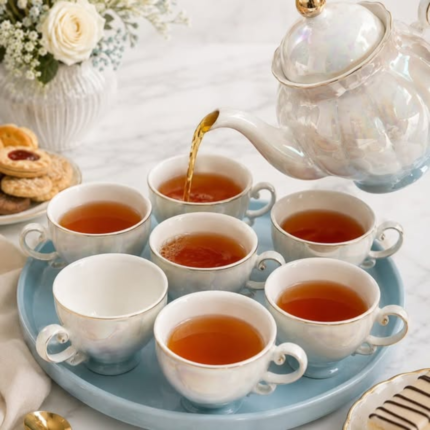 9pc Opal Glow Blue Tea Set